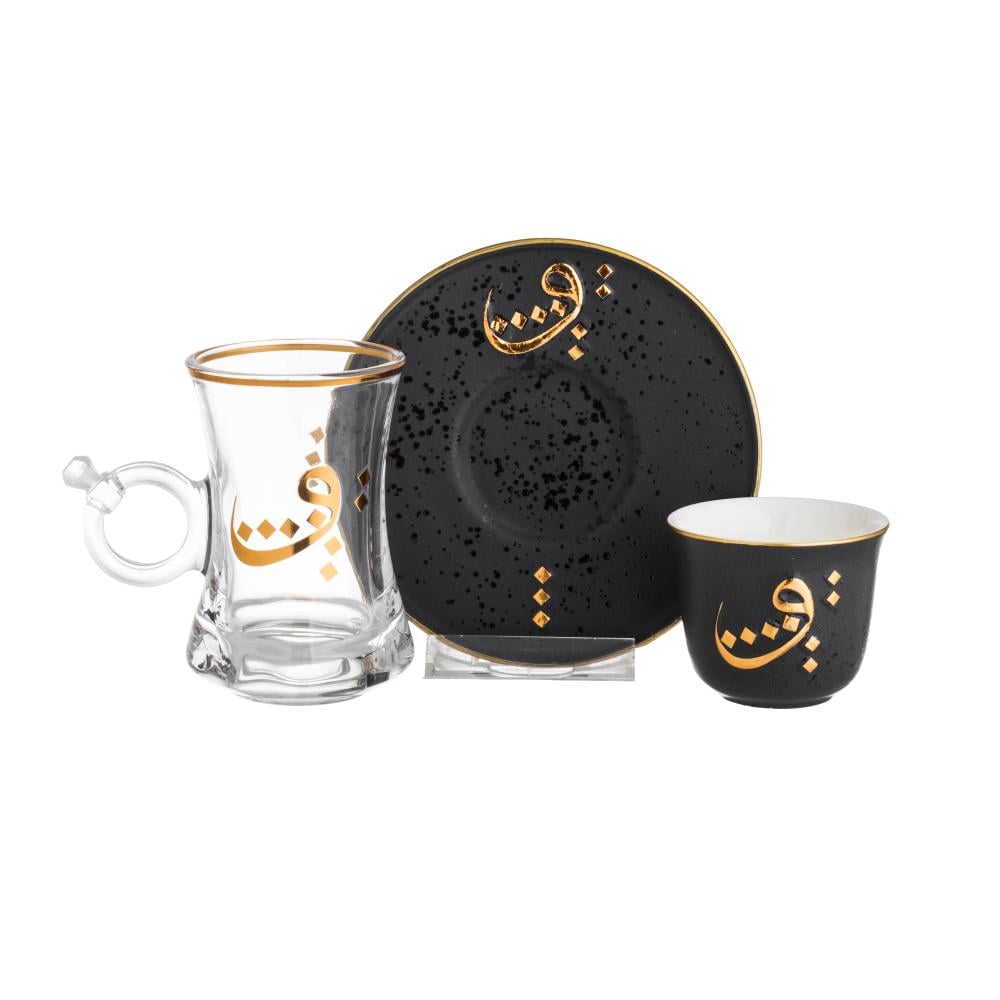 طقم فناجين شاي وقهوة 18 قطعة رمادي ذهبي