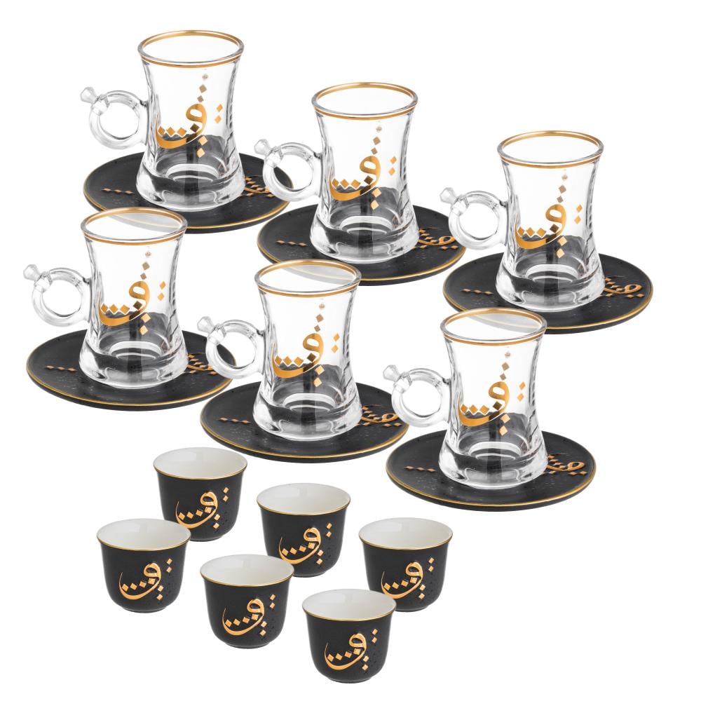 طقم فناجين شاي وقهوة 18 قطعة رمادي ذهبي