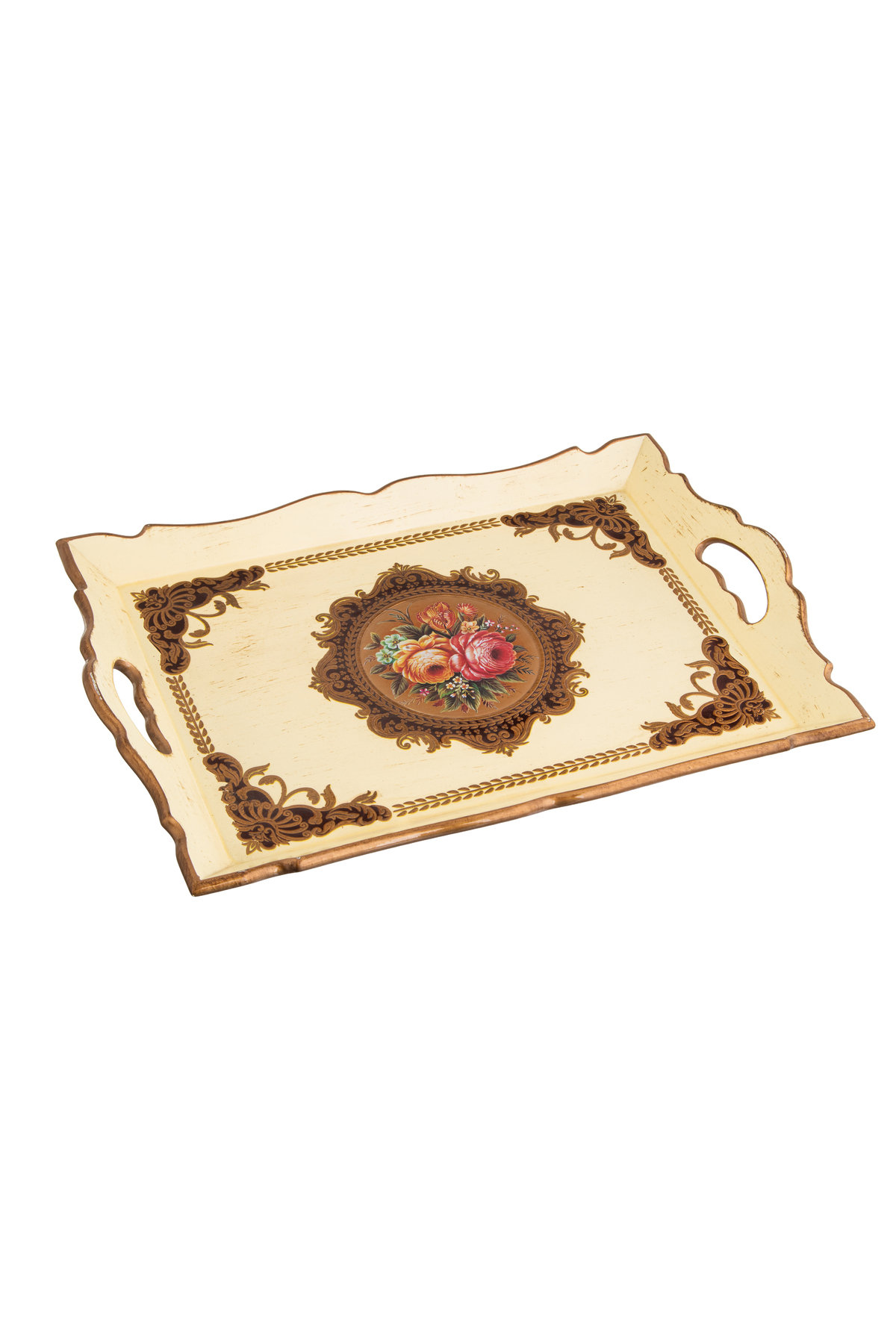 صينية تقديم خشب لون بيج مقاس 48 سم