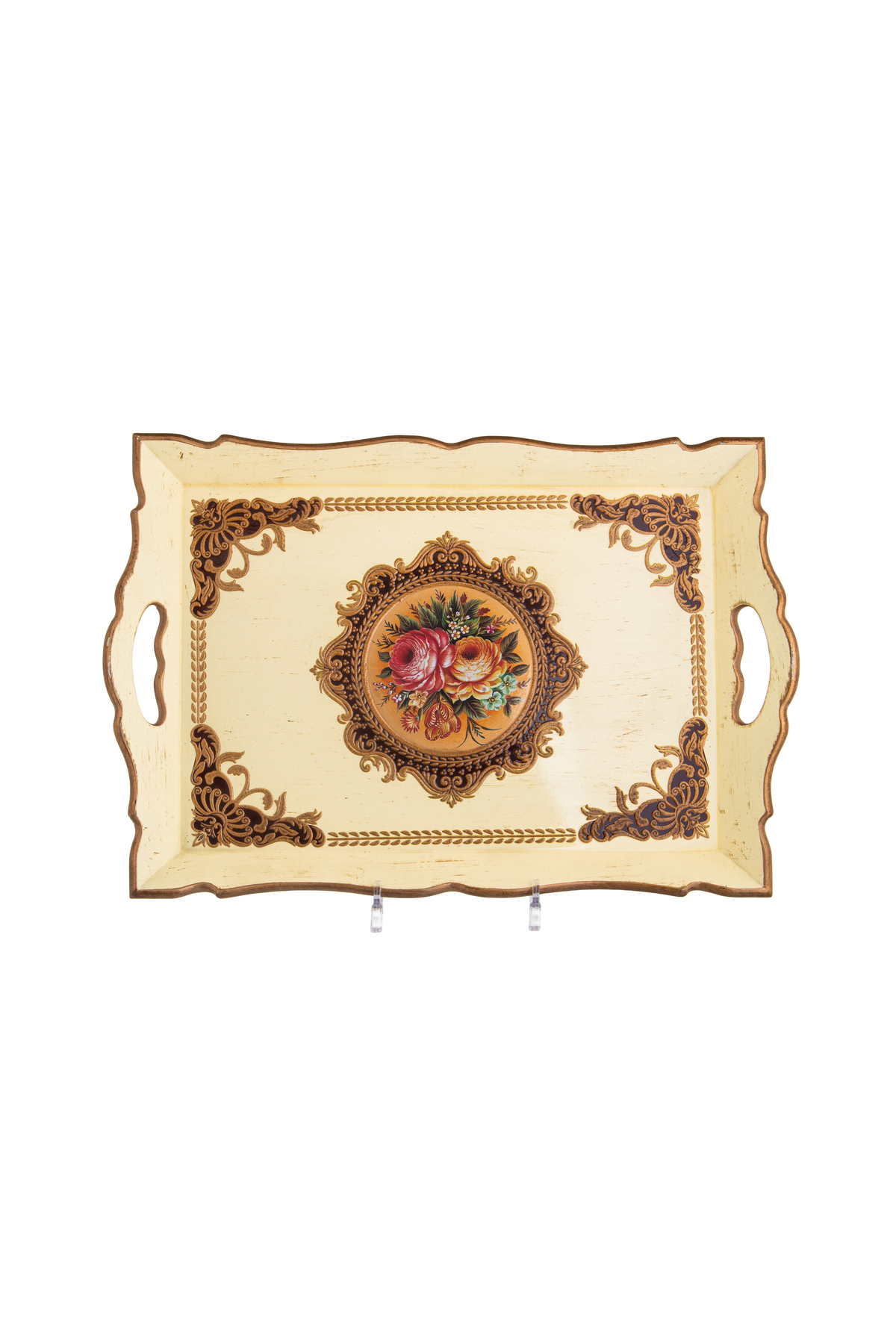 صينية تقديم خشب لون بيج مقاس 48 سم