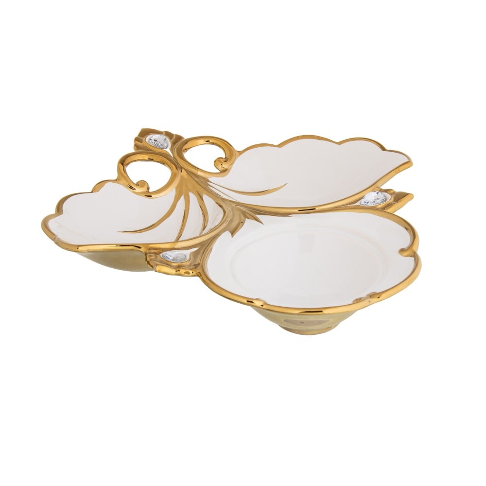 صحن تقديم بورسلين مقسم ثلاثي ذهبي