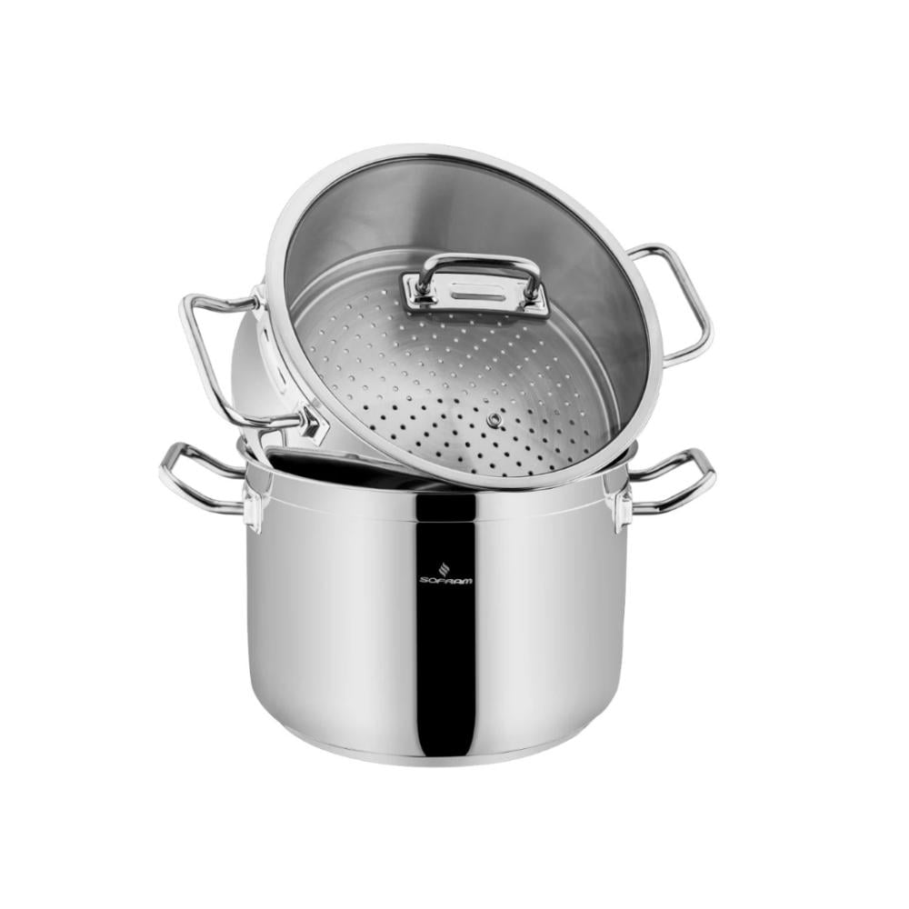 قدر طبخ بخار أطلس استيل تركي غطاء زجاج مقاس 22 سم