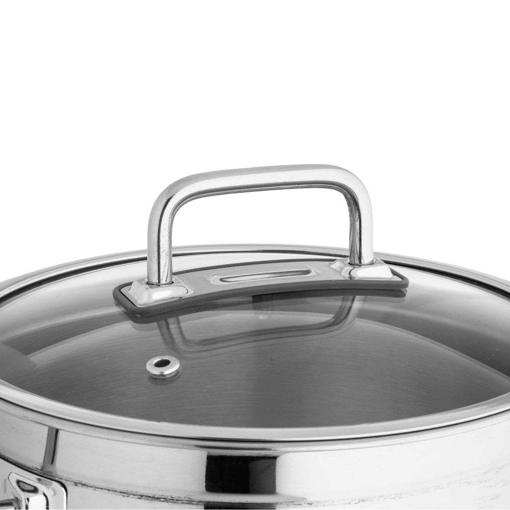 قدر طبخ بخار أطلس استيل تركي غطاء زجاج مقاس 22 سم