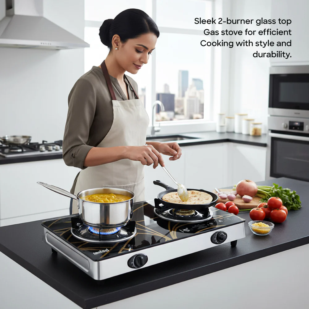 موقد غاز زجاجي مزدوج الشعلات من سانفورد