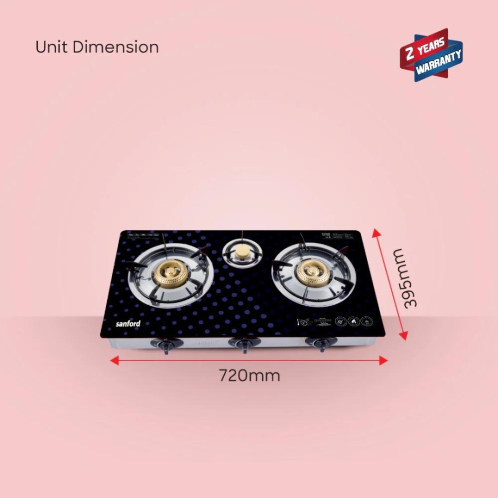 موقد غاز زجاجي ثلاثي الشعلات من سانفورد