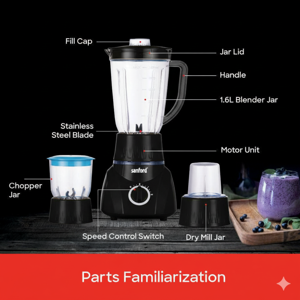 خلاط ومطحنة 3 في 1 من سانفورد لون أسود