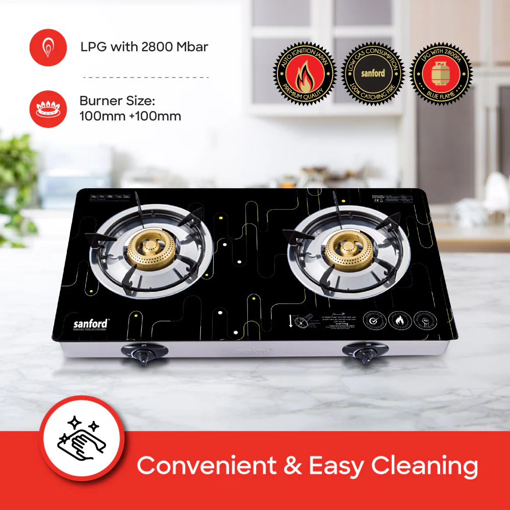 موقد غاز زجاجي مزدوج الشعلات من سانفورد