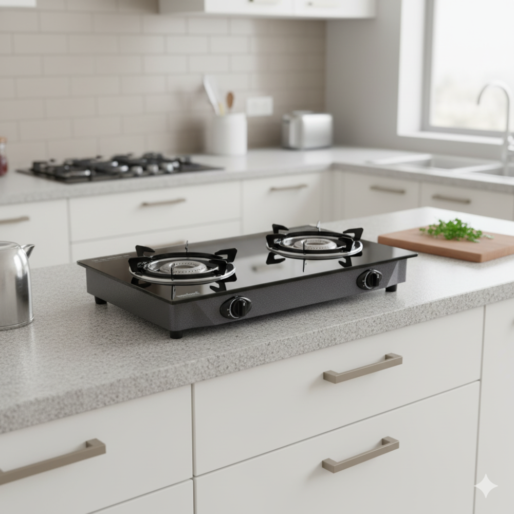 موقد زجاجي يعمل بالأشعة تحت الحمراء بشعلتين من سان...