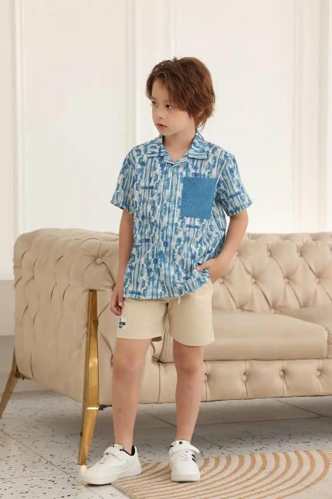 قميص ولادي ازرق مشجر 4138