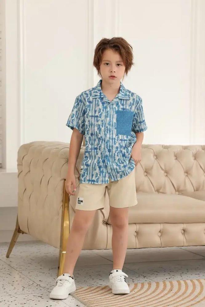 قميص ولادي ازرق مشجر 4138