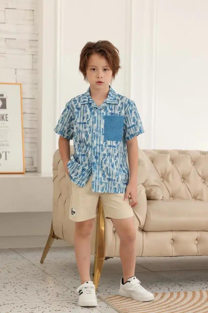 قميص ولادي ازرق مشجر 4138