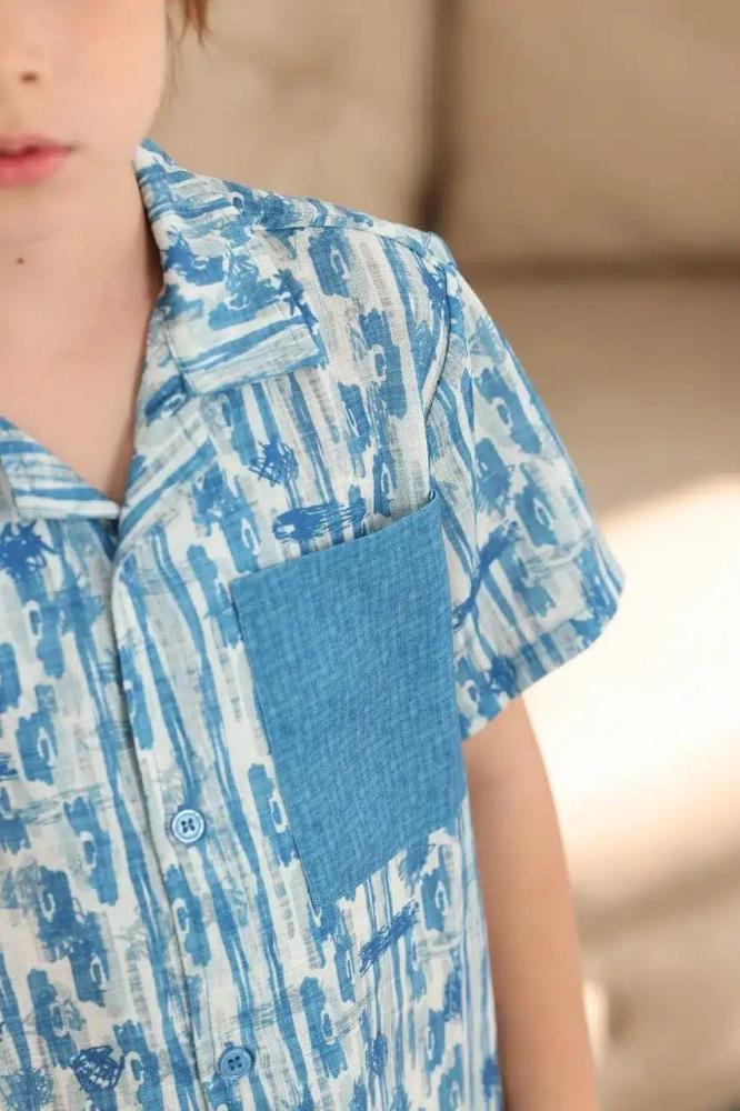 قميص ولادي ازرق مشجر 4138