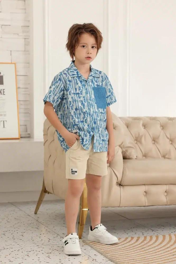 قميص ولادي ازرق مشجر 4138