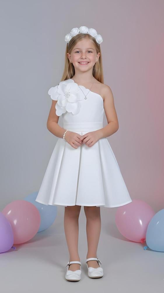 فستان بناتي سهرة فوشي وابيض S01097