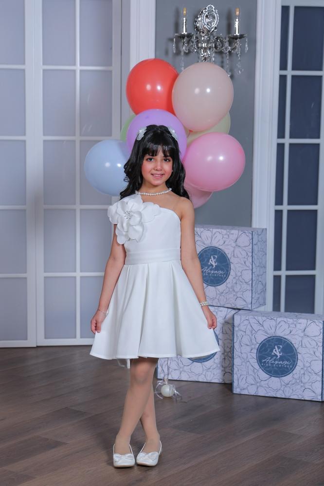 فستان بناتي سهرة فوشي وابيض S01097