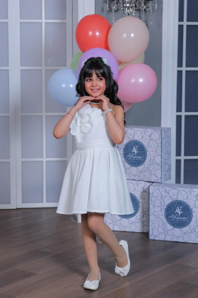 فستان بناتي سهرة فوشي وابيض S01097