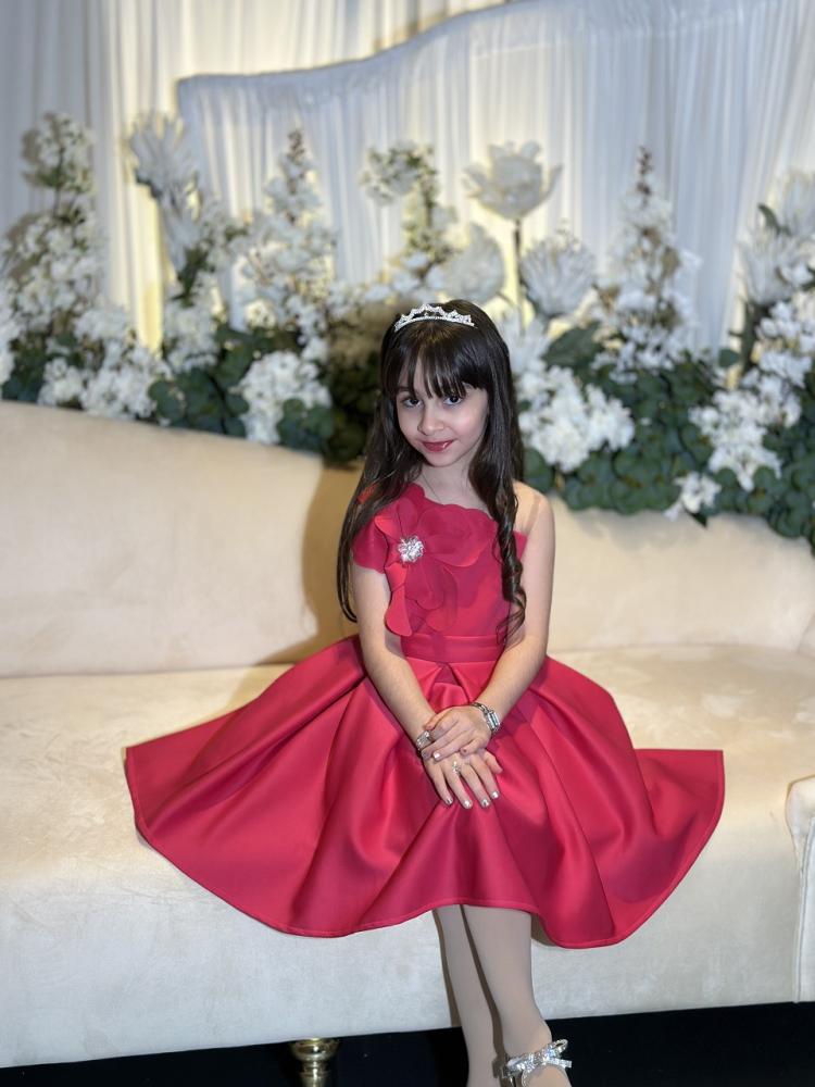 فستان بناتي سهرة فوشي وابيض S01097