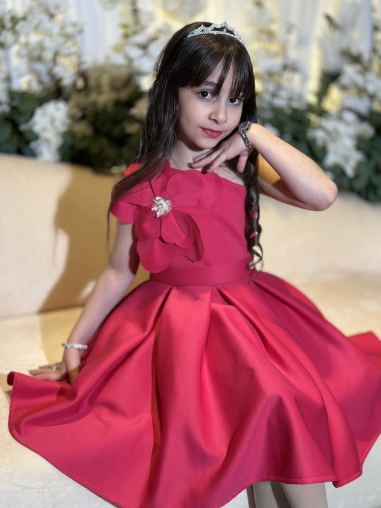 فستان بناتي سهرة فوشي وابيض S01097