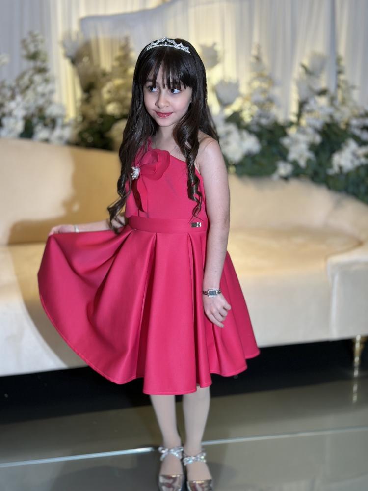 فستان بناتي سهرة فوشي وابيض S01097