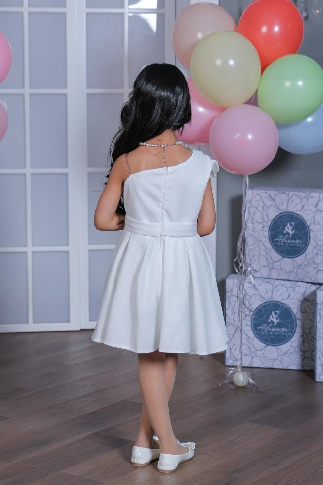 فستان بناتي سهرة فوشي وابيض S01097