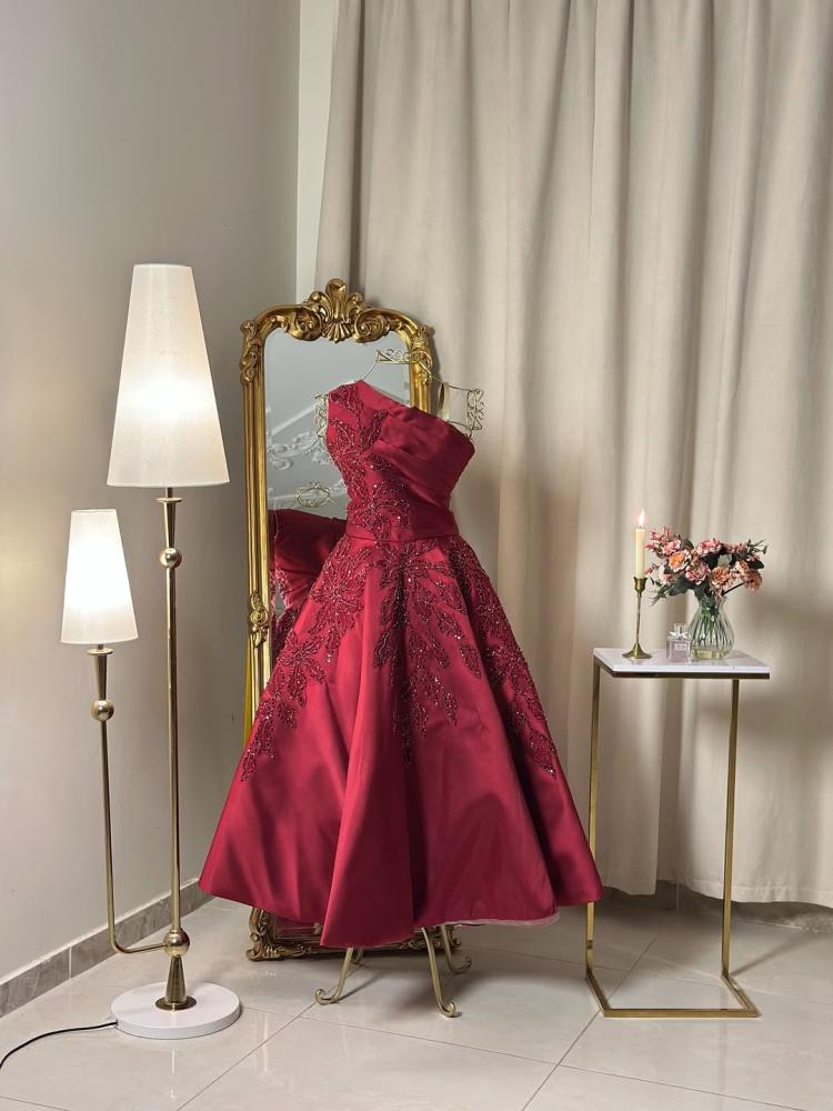 6370- فستان سهرة ميدي لونين